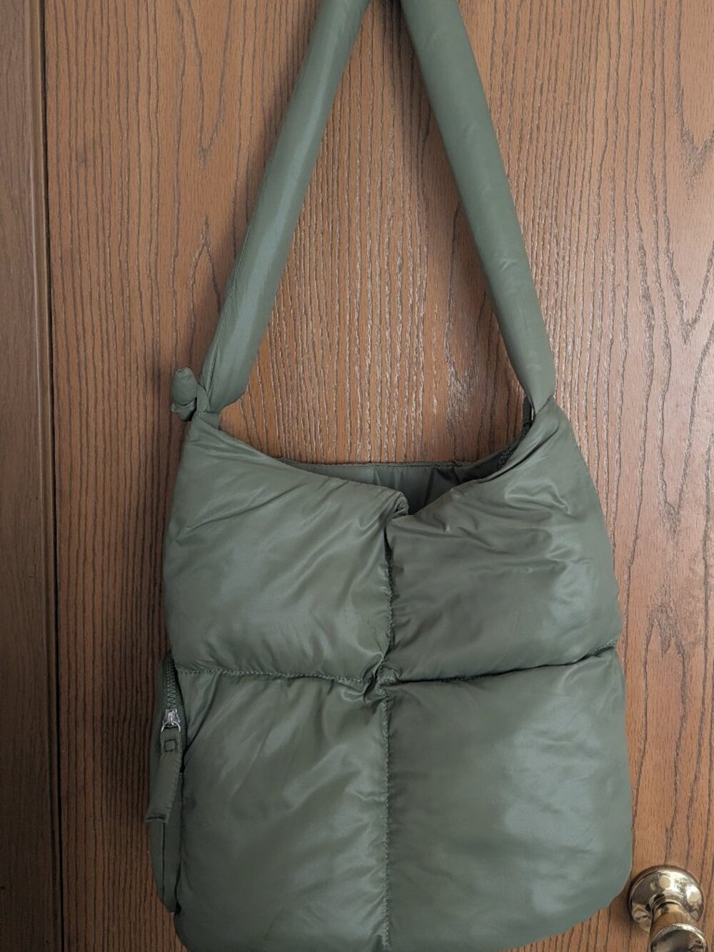 Ecostitch Puffer Tie Handle Hobo Shoulder/Tote Bag Khaki Green 13.5 X 14"